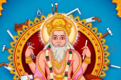 illustration hindu god vishwakarma architect divine engineer universe hindu god vishwakarma architect divine 196980626